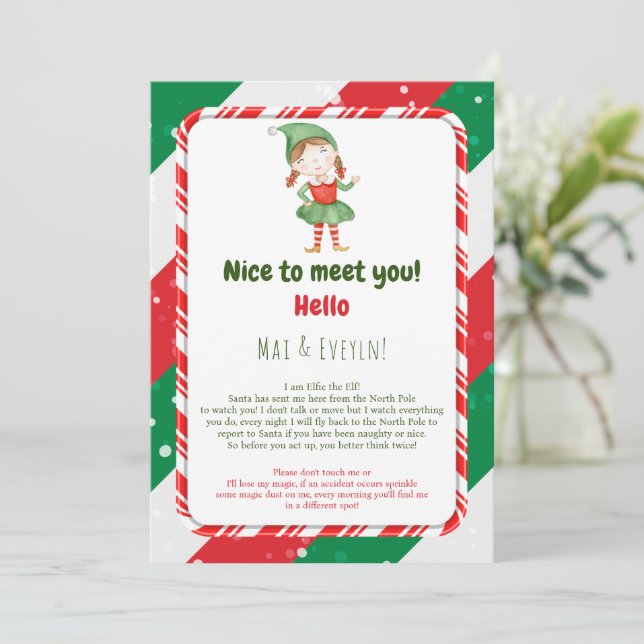 Carte Lettre d'accueil pour les elfes de Noël (Debout devant)