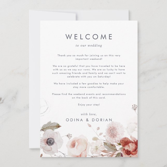 Carte Lettre d'accueil simple et Mariage floral (Devant)