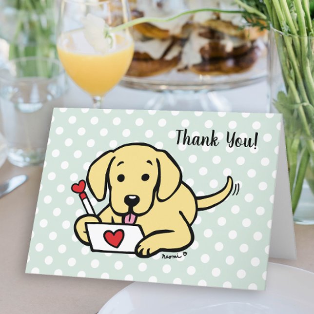 Carte LETTRE D'AMOUR DU Labrador Jaune Merci (Yellow Labrador Love Letter Design Thank You Cards for Labrador Owners.  Cute Cartoon Style Art.)