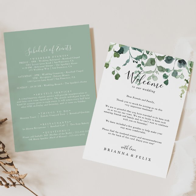 Carte Lettre de bienvenue du Mariage de feuillage vert d (Créateur téléchargé)