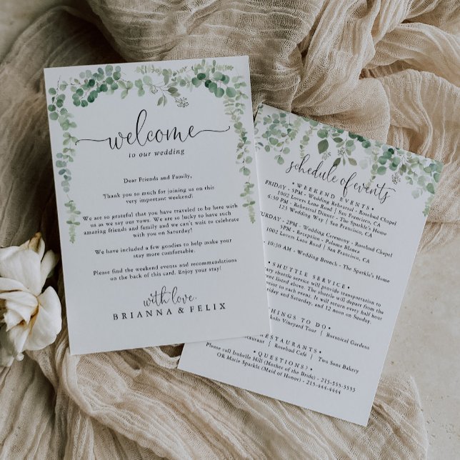 Carte Lettre de bienvenue du Mariage Eucalyptus Vert (Créateur téléchargé)