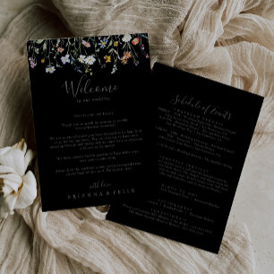 Carte Lettre de bienvenue du Mariage noir floral sauvage