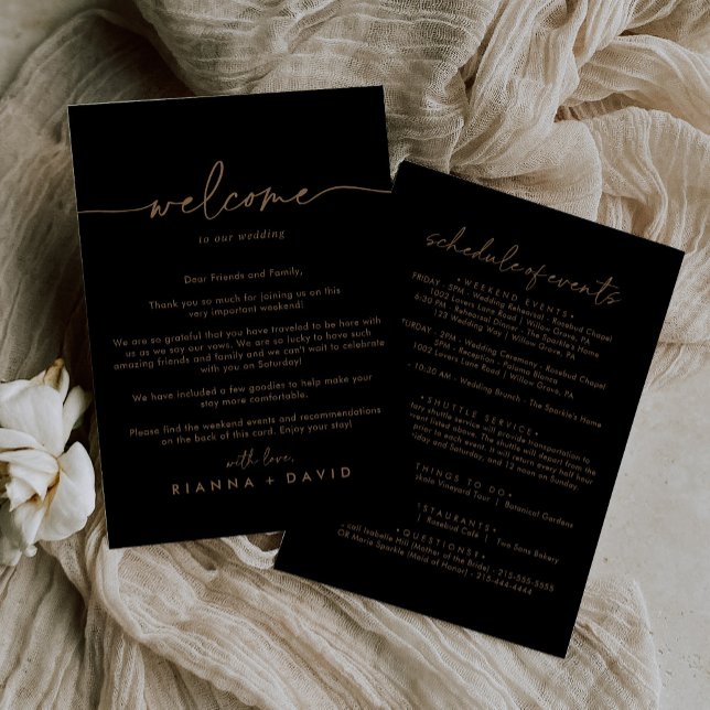Carte Lettre de bienvenue Mariage classique en or noir (Créateur téléchargé)