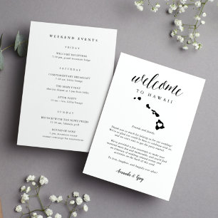 Carte LETTRE DE BIENVENUE Mariage Hawaii & Itinéraire