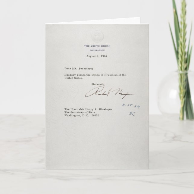 Carte Lettre de démission du Président Richard M. Nixon (Devant)