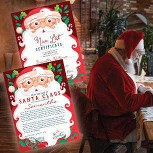 Carte Lettre de Noël du Père Noël Certificat de Liste de