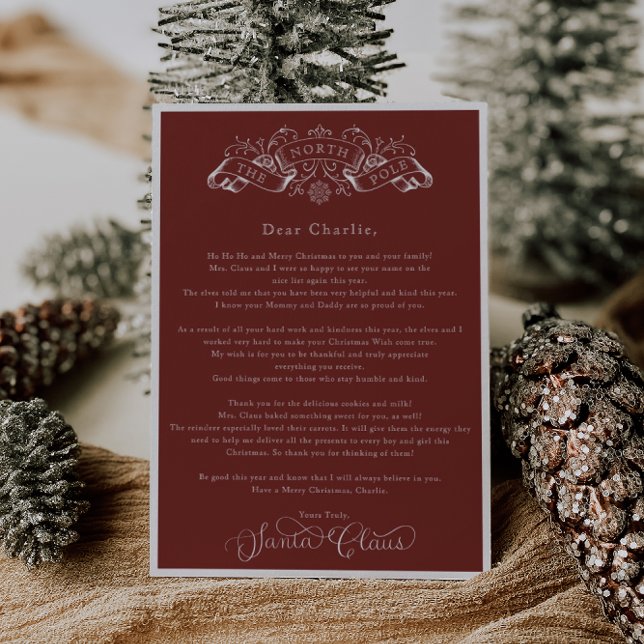 Carte Lettre de Noël du Père Noël Rouge Enchantant (Créateur téléchargé)