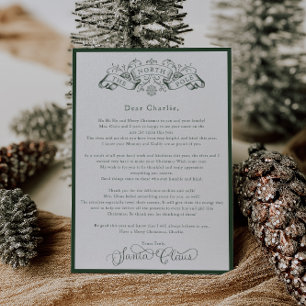 Carte Lettre de Noël du Père Noël Vert Enchantant