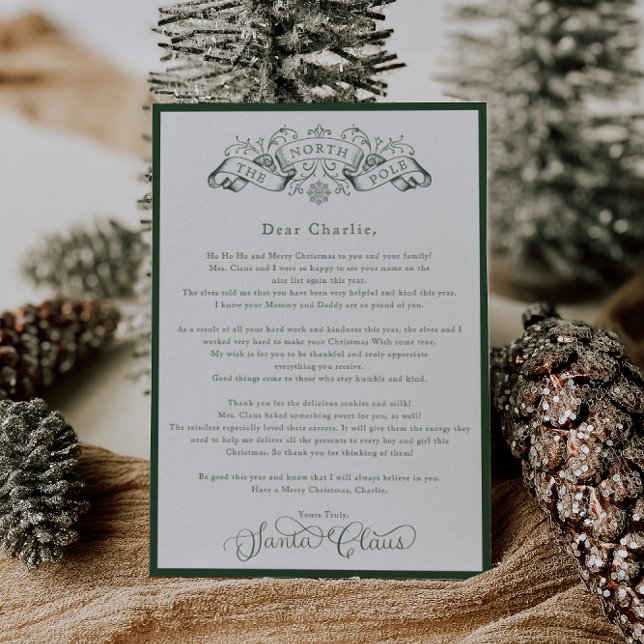 Carte Lettre de Noël du Père Noël Vert Enchantant (Créateur téléchargé)