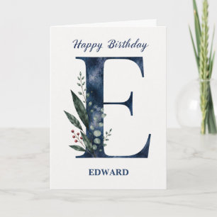 Carte Lettre E Anniversaire pour lui Nom Personnalisé Bl