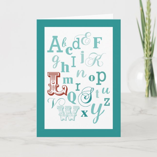 Carte Lettre L Nom initial Alphabet Anniversaire Turquoi (Devant)