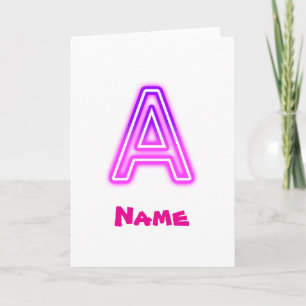 Carte Lettre néon A Monogramme Violet Rose Clair Initial
