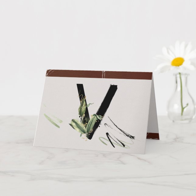 Carte Lettre Rainforest Embellistée V Monogramme (Petite plante)
