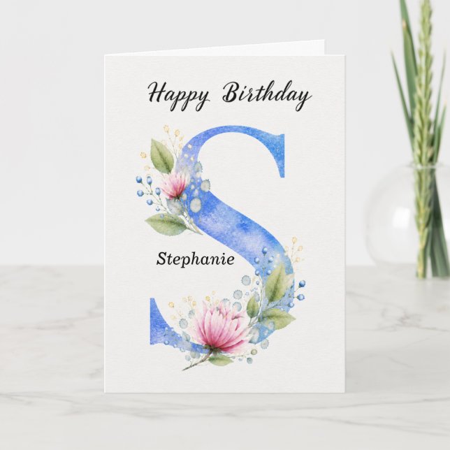Carte Lettre S Anniversaire Personnalisé Nom Son Bleu Mo (Devant)
