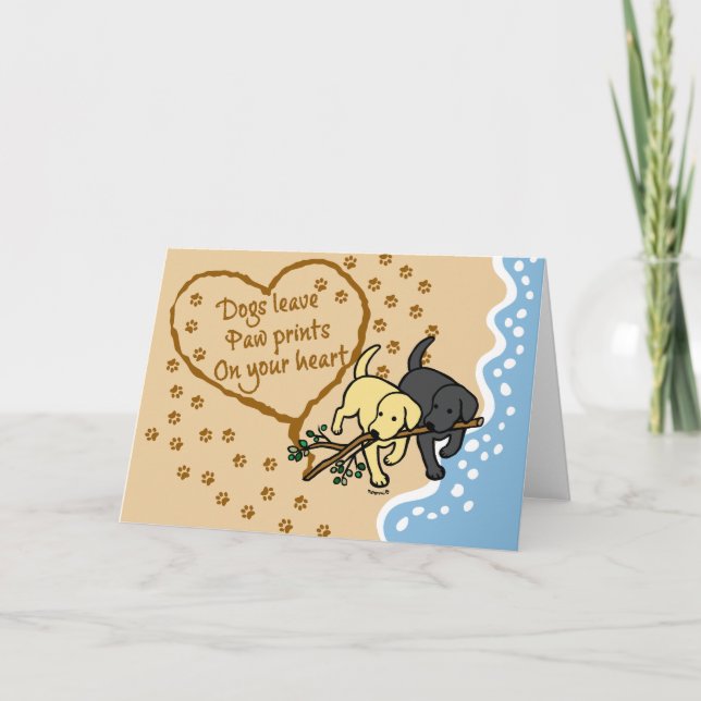 Carte LETTRE SABLE Empreinte de patte DEUX Labradors (Devant)