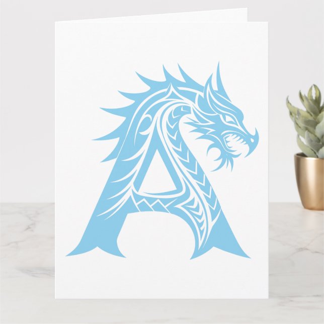 Carte LETTRE STYLE Dragon A, Alphabet Dragon, Monogramme (Petite plante)