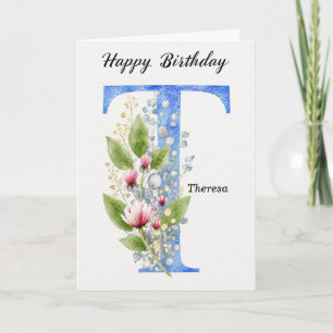 Carte Lettre T Anniversaire Nom Personnalisé Monogramme