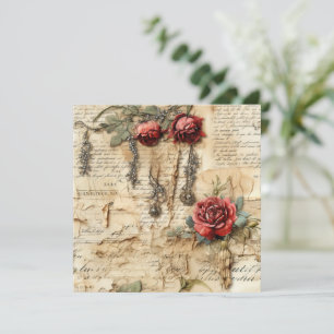Carte Lettre vintage d'amour parchemin avec fleurs (4)