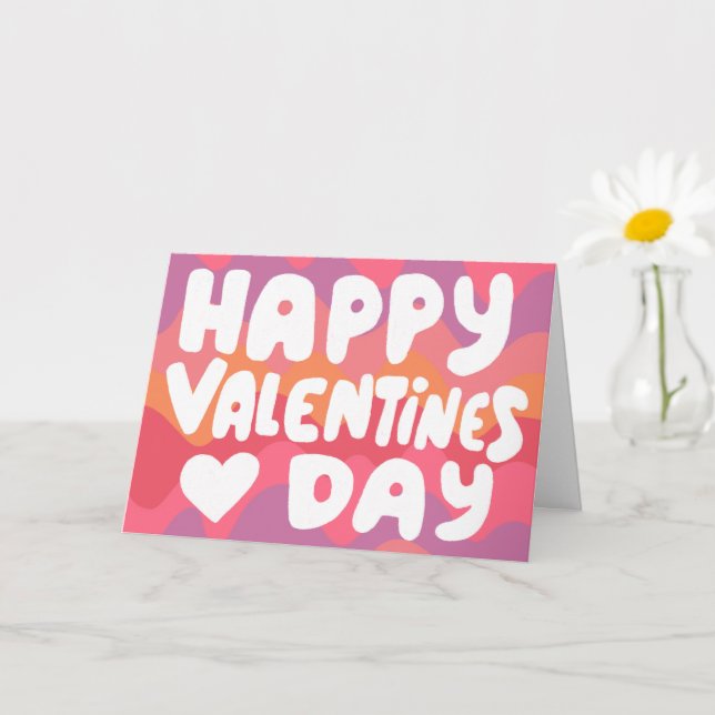 Carte Lettres bulles Valentine rose Curvy Retro Stripes (Petite plante)