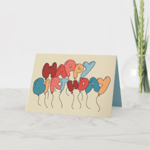 Carte Lettres Doodle Balloon Tan et Bleu Anniversaire