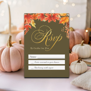 Carte Lettres d'or Automne Floral Feuilles d'érable mari