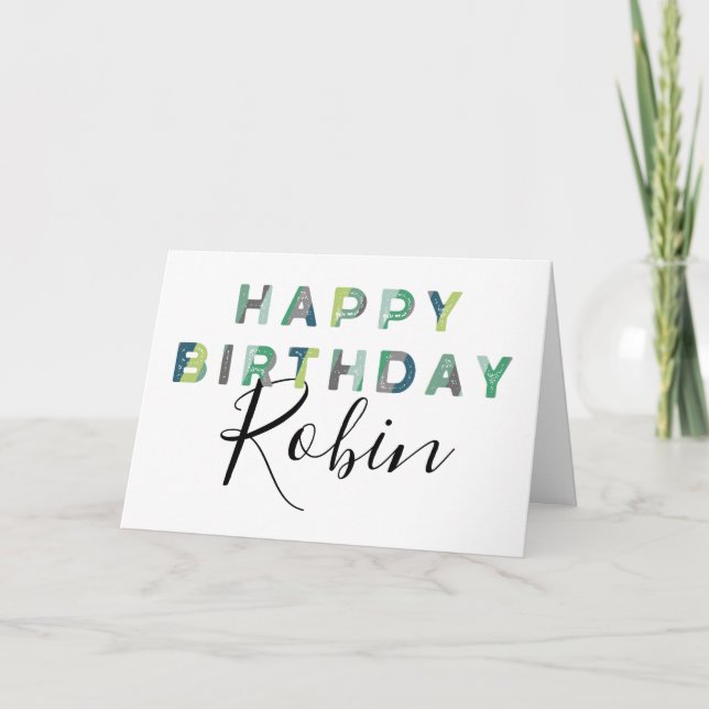 Carte Lettres vertes Style simple Personnalisé Anniversa (Devant)