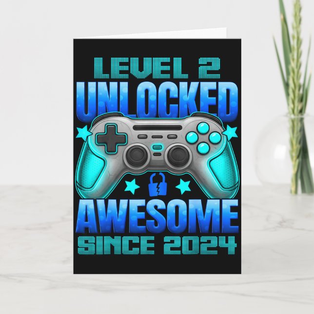 Carte Level 2 Unlocked 2 Year Old For Boys 2nd Birthday  (Devant)