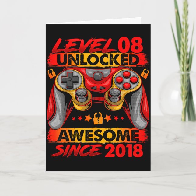 Carte Level 8 Unlocked 8 Year Old Boys 8th Birthday Boy  (Devant)