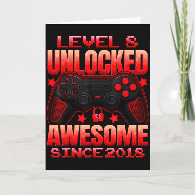 Carte Level 8 Unlocked 8 Year Old For Boys 8th Birthday  (Devant)
