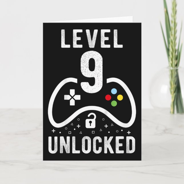 Carte Level 9 Unlocked Video Game 9th Birthday Gift  (Devant)