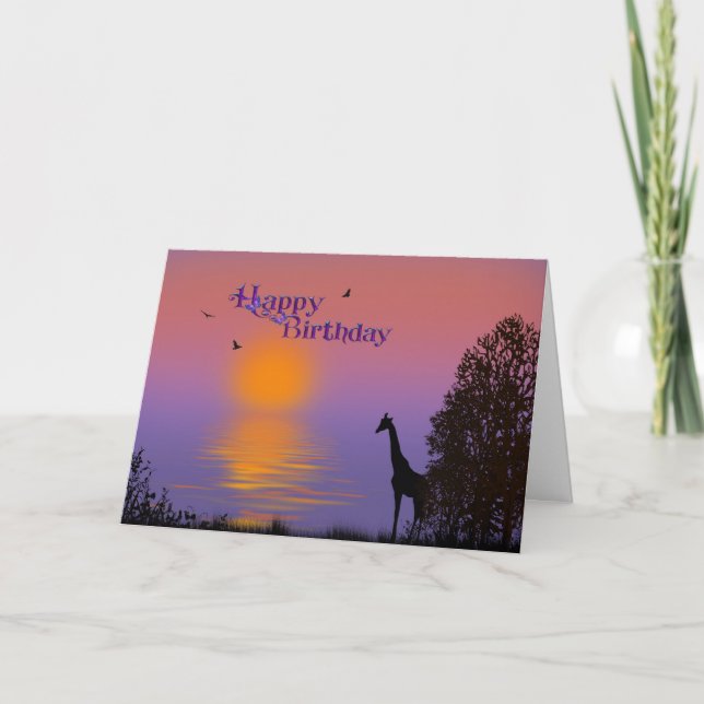 Carte Lever de soleil avec le girafe-Anniversaire (Devant)