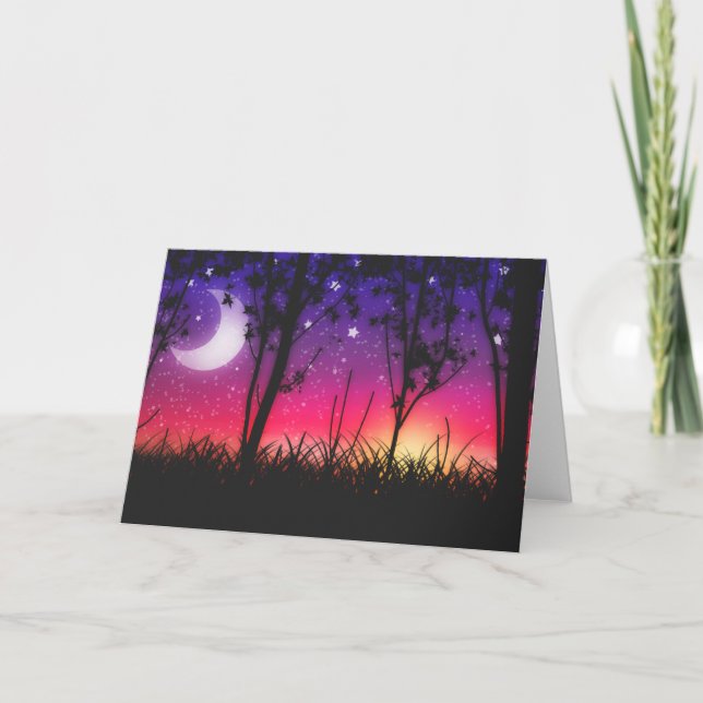 Carte Lever de soleil bleu violet rose (Devant)