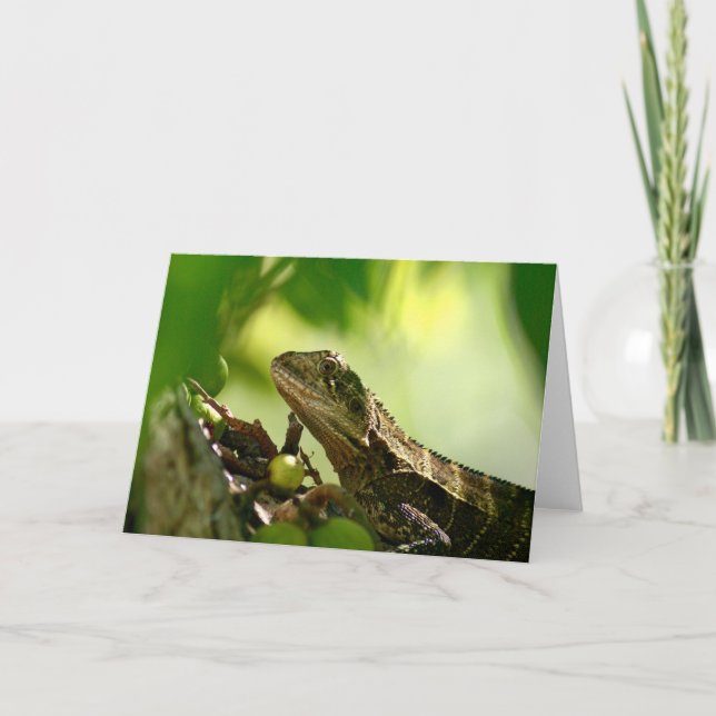 Carte Lézard australien entre feuilles, Salutation photo (Devant)