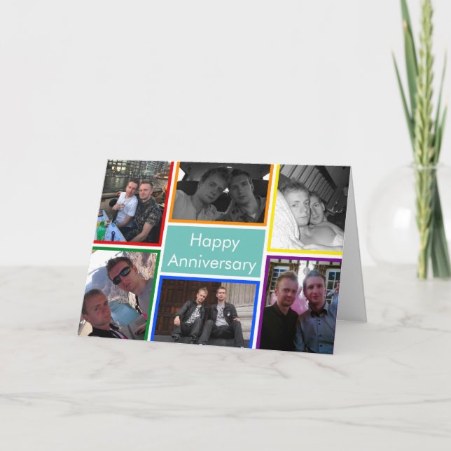 Carte LGBTQ Plus Happy Anniversary Rainbow Photo Collage (Devant)