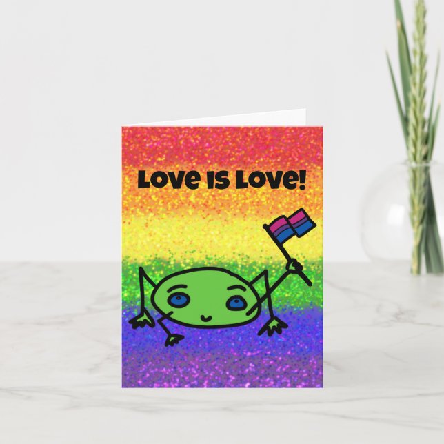 Carte LGBTQIA Amour est Amour avec Drapeau Bisexue (Devant)