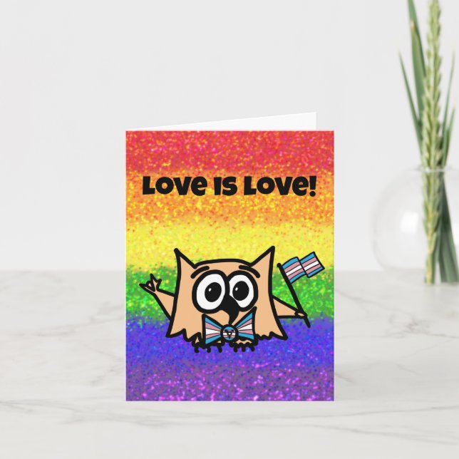 Carte LGBTQIA L'amour est amour Trans Drapeau avec Ollie (Devant)