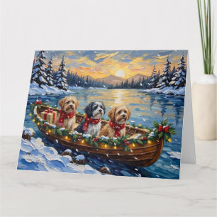 Carte Lhasa Apso Bateau de Noël Vacances