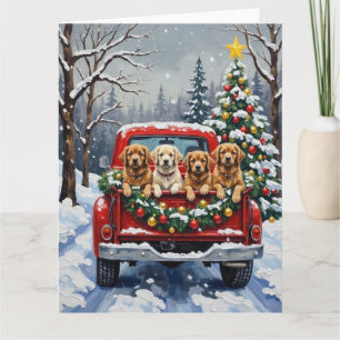 Carte Lhasa Apso camion rouge de Noël vacances