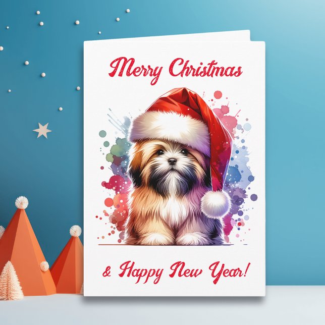 Carte Lhasa Apso Chien à Santa Hat Noël (Créateur téléchargé)