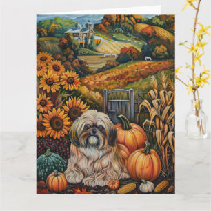 Carte Lhasa Apso Chien Moisson d'automne Thanksgiving