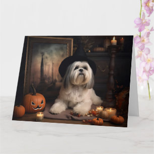 Carte Lhasa Apso Citrouille Halloween effrayant