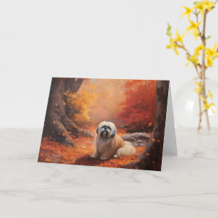 Carte Lhasa Apso dans les feuilles d'automne tombent ins