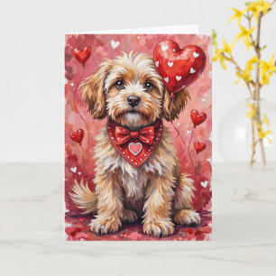 Carte Lhasa Apso Saint-Valentin Chien Assis avec des Cœu