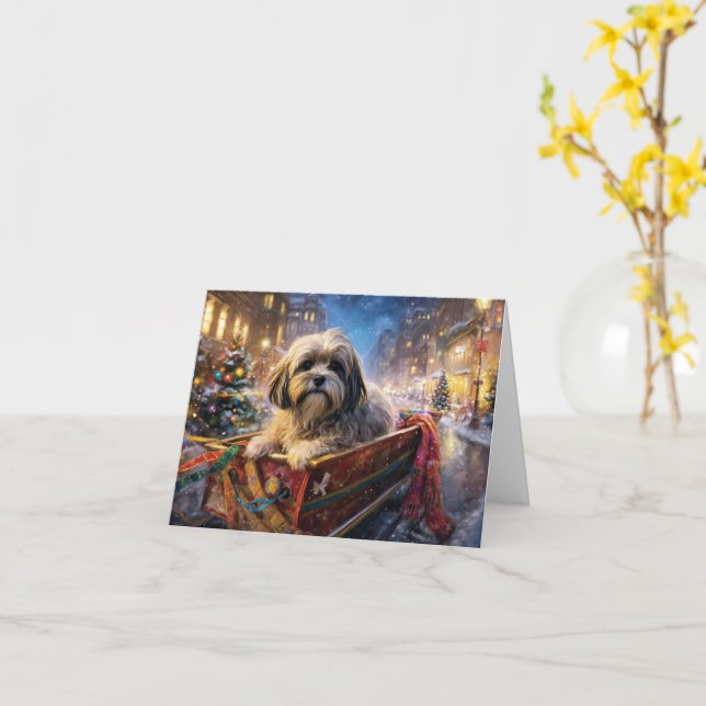 Carte Lhasa Apso Saison festive de Noël (Fleur jaune)