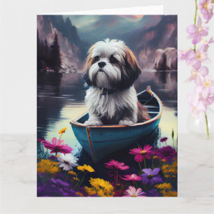 Carte Lhassa Apso sur une rame : une aventure Pittoresqu