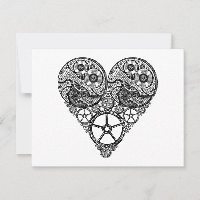 Carte L'horloge Steampunk travaille et le coeur d'engren (Devant)