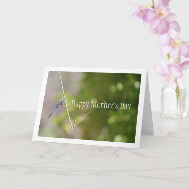 Carte Libellule bleue sur une tige Portrait (Orchidée)