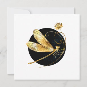 Carte libellule d'or en cercle noir