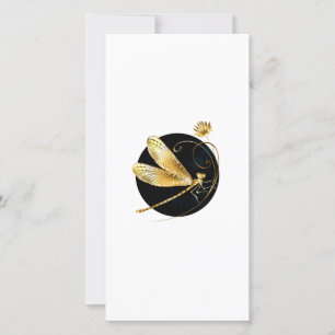 Carte libellule d'or en cercle noir