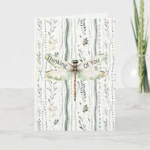 Carte Libellule Vert Blanc Chic Floral Pensant à Vous